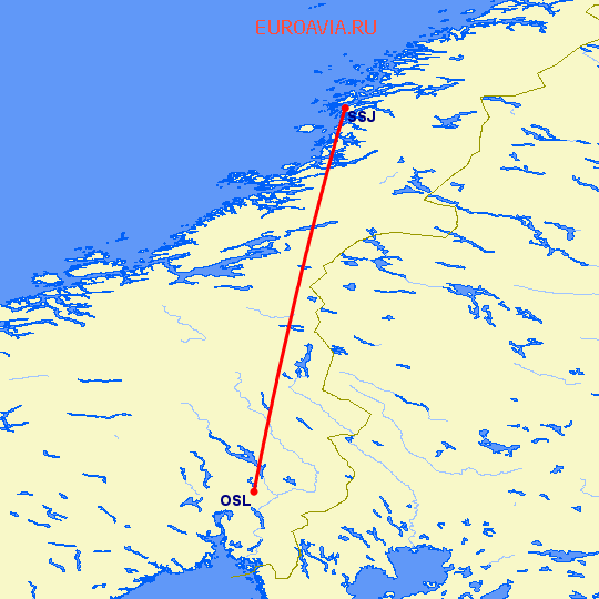 перелет Осло — Санднессьоен на карте