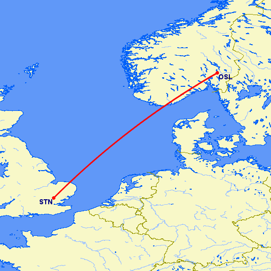 перелет Осло — Лондон на карте