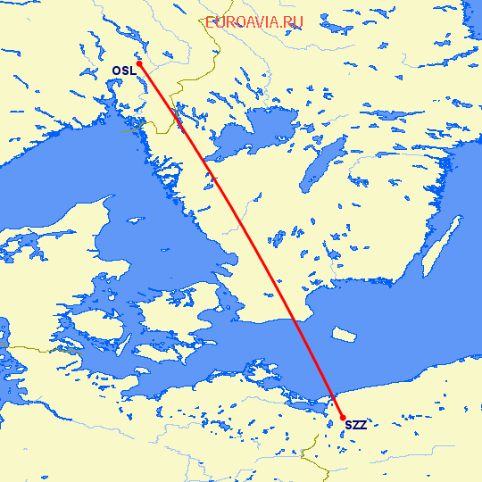 перелет Осло — Щецин на карте