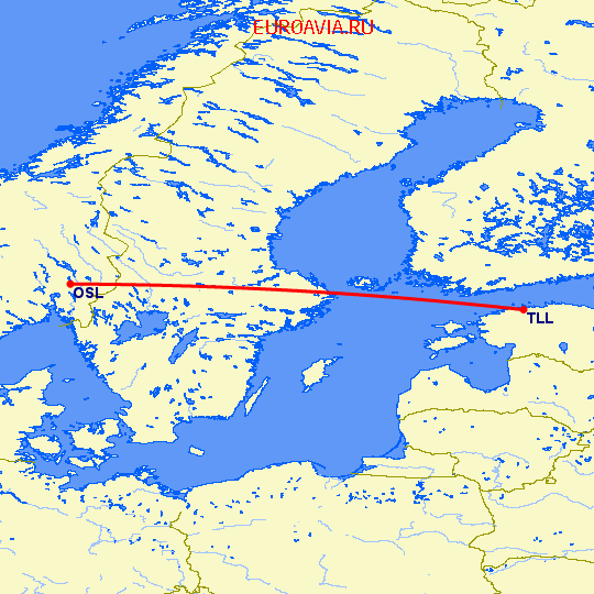перелет Осло — Таллин на карте
