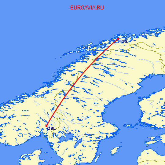 перелет Осло — Тромсо на карте