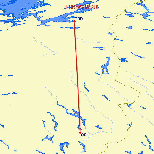 перелет Осло — Тронхейм на карте