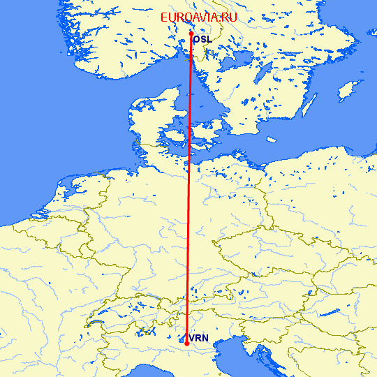 перелет Осло — Верона на карте