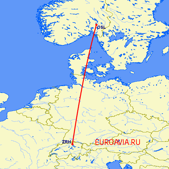 перелет Осло — Цюрих на карте