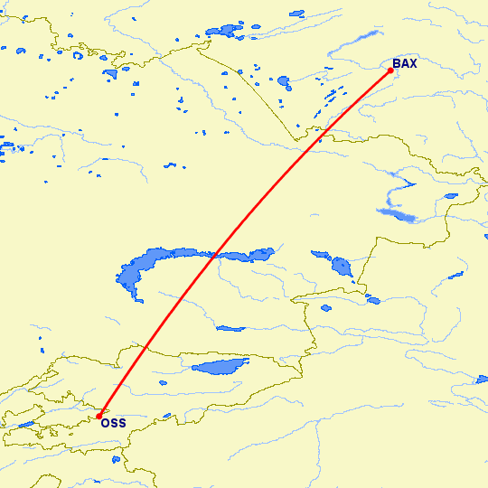 перелет Ош — Барнаул на карте