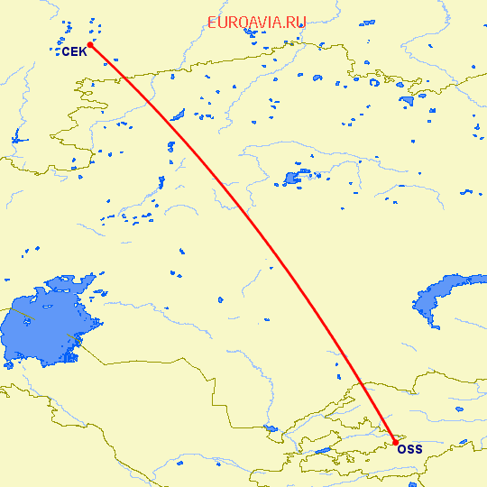 перелет Ош — Челябинск на карте