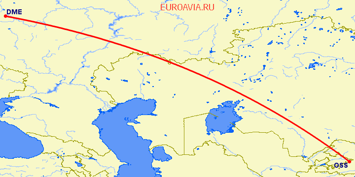 перелет Ош — Москва на карте
