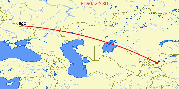 перелет Ош — Белгород на карте