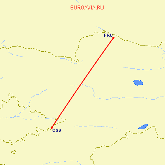 перелет Ош — Бишкек на карте