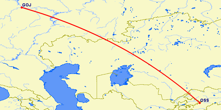 перелет Ош — Нижний Новгород на карте