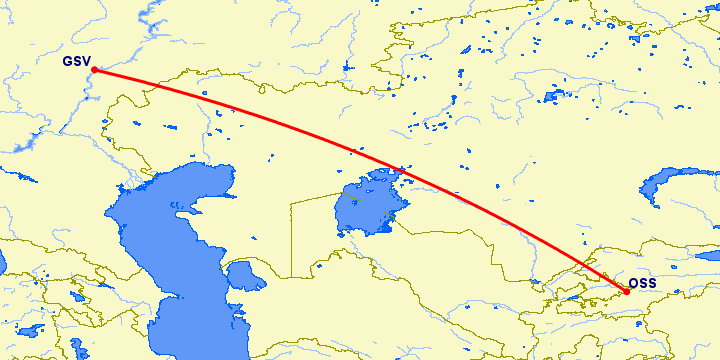 перелет Ош — Саратов на карте