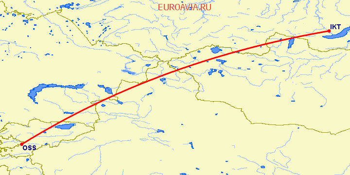 перелет Ош — Иркутск на карте