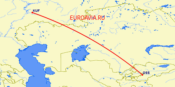 перелет Ош — Самара на карте