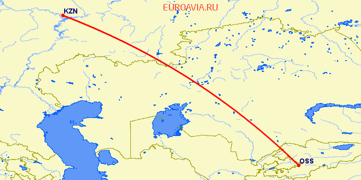 перелет Ош — Казань на карте