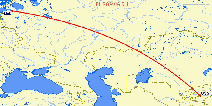 перелет Ош — Санкт Петербург на карте