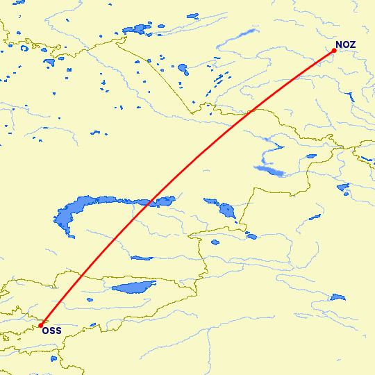 перелет Ош — Новокузнецк на карте