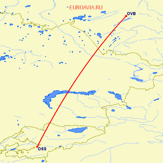 перелет Ош — Новосибирск на карте