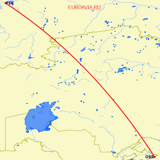 перелет Ош — Пермь на карте