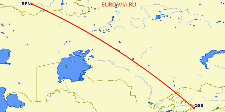 перелет Ош — Оренбург на карте