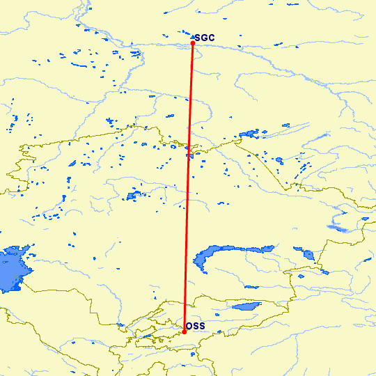 перелет Ош — Сургут на карте