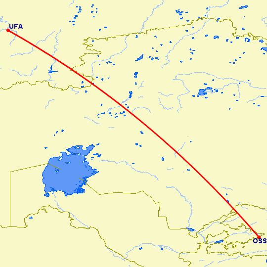 перелет Ош — Уфа на карте