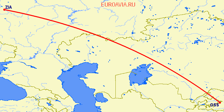 перелет Ош — Москва на карте