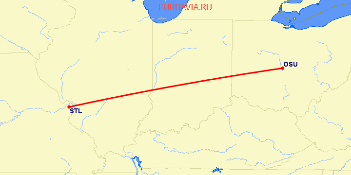 перелет Колумбус Огайо — Сент Луис на карте