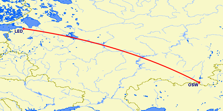 перелет Орск — Санкт Петербург на карте