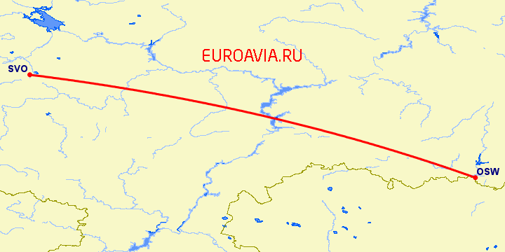 перелет Орск — Москва на карте