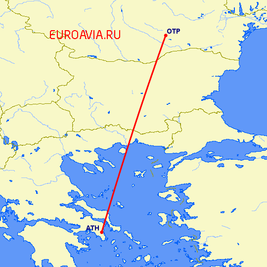 перелет Бухарест — Афины на карте