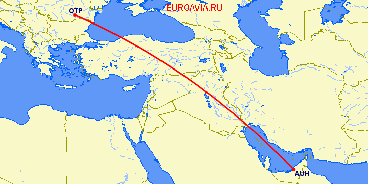 перелет Бухарест — Абу Даби на карте