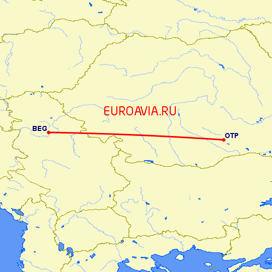 перелет Бухарест — Белград на карте