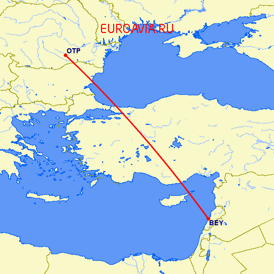 перелет Бухарест — Бейрут на карте
