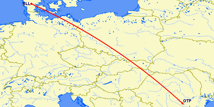 перелет Бухарест — Биллунд на карте
