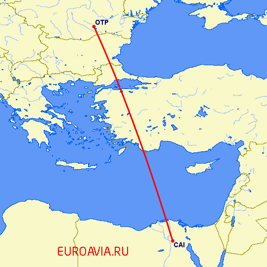 перелет Бухарест — Каир на карте