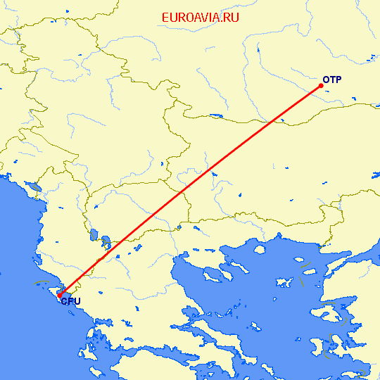 перелет Бухарест — Керкира на карте