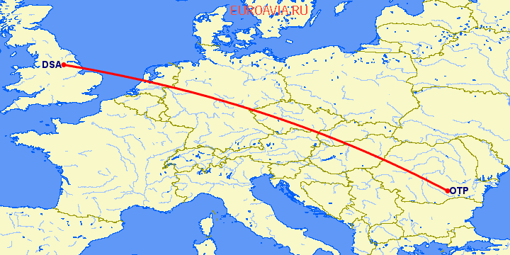 перелет Бухарест — Донкастер Шеффилд на карте