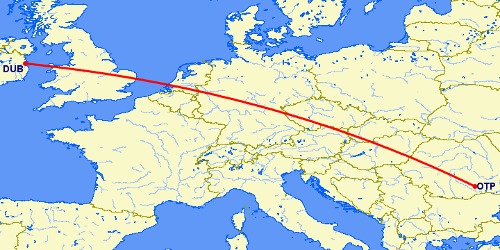 перелет Бухарест — Дублин на карте