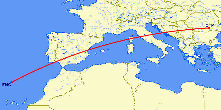 перелет Бухарест — Фуншал  на карте