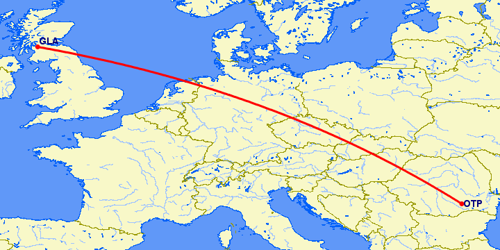перелет Бухарест — Глазго на карте