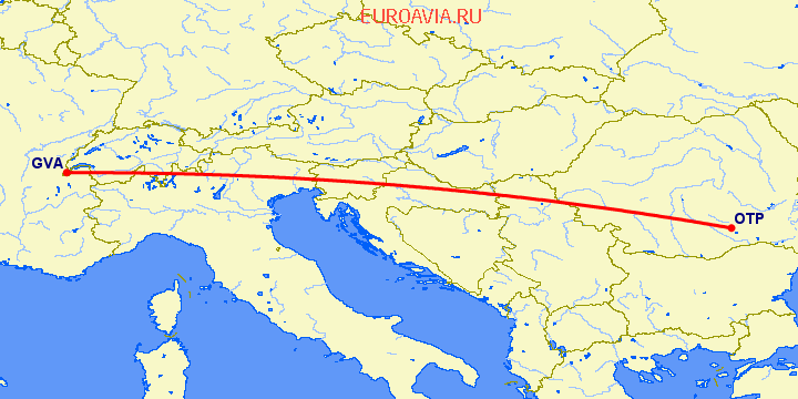 перелет Бухарест — Женева на карте