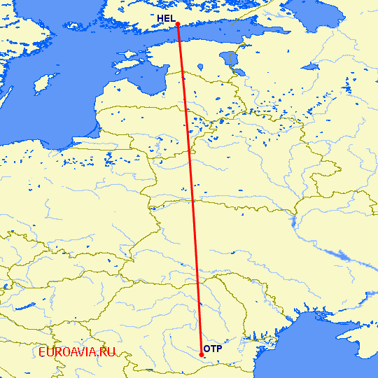 перелет Бухарест — Хельсинки на карте