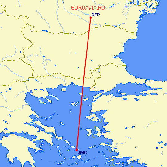 перелет Бухарест — Миконос на карте