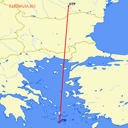 перелет Бухарест — Санторини на карте