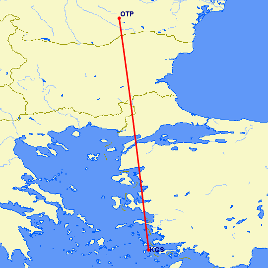 перелет Бухарест — Кос на карте