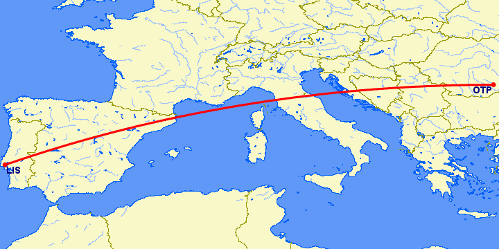 перелет Бухарест — Лиссабон на карте