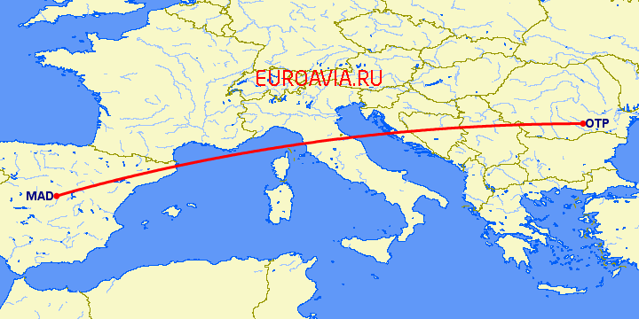 перелет Бухарест — Мадрид на карте
