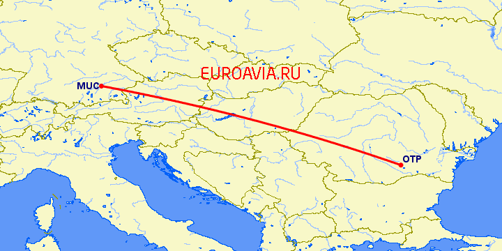 перелет Бухарест — Мюнхен на карте