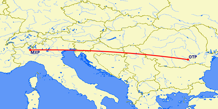 перелет Бухарест — Милан на карте