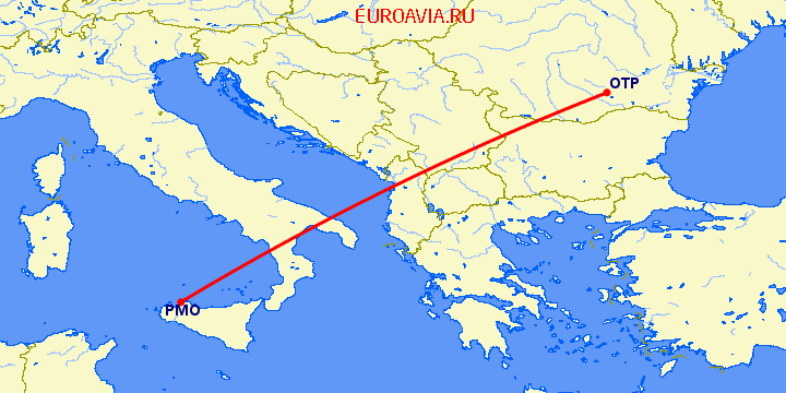 перелет Бухарест — Палермо на карте